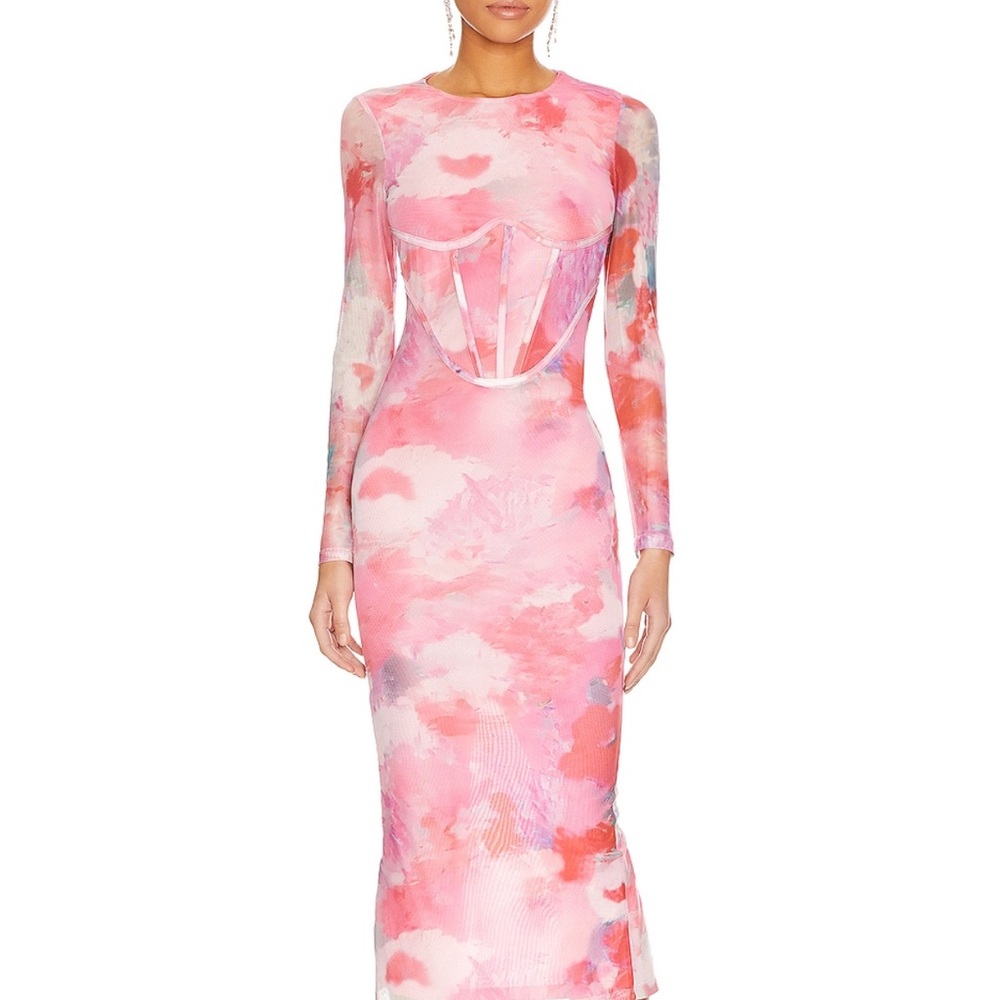 Elegant Pink Floral Long Sleeve Dress